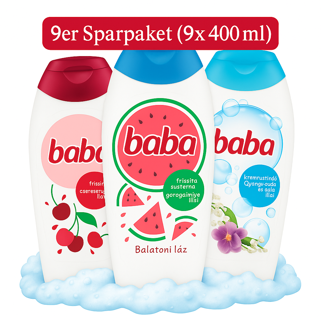 Baba Duschgel mit verschiedenen Düften – 9er Sparpaket (9 x 400 ml)